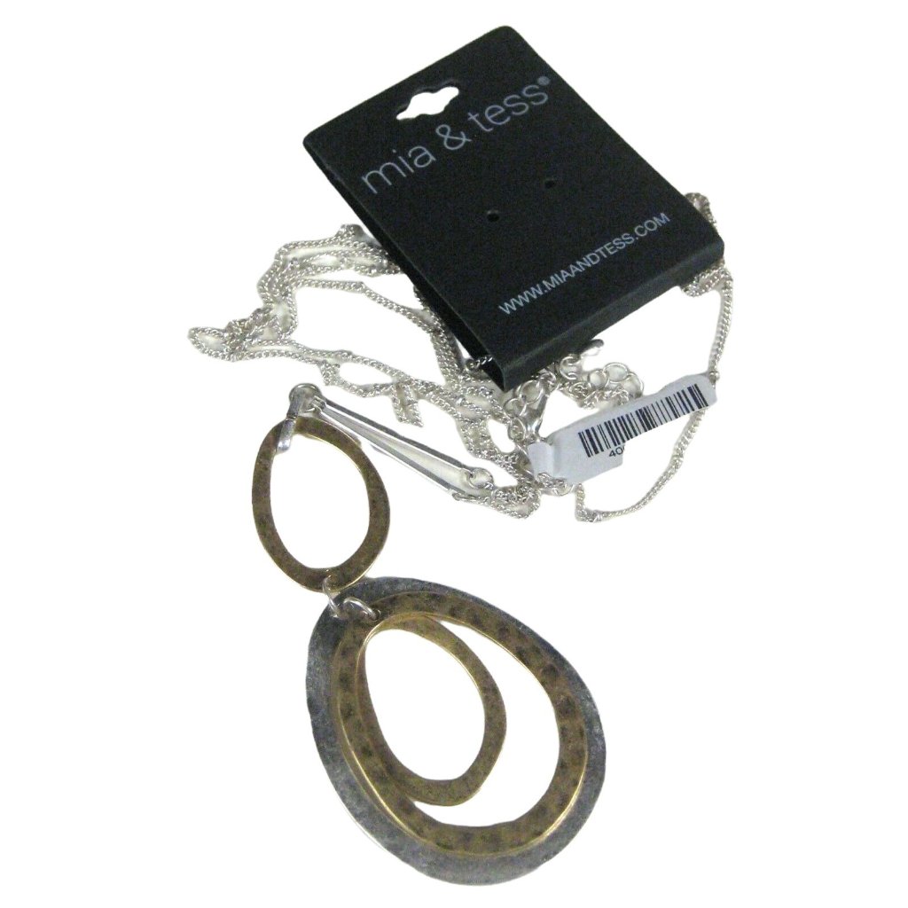 Mia & Tess Necklace Silvertone Chain 31 In Hammered Pendant Metal Goldtone Nwd
